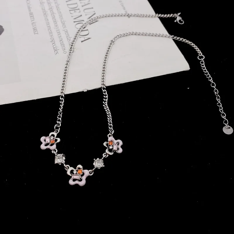 

Goth Pink Oil Crystal Flower Pendant Chain Metal Necklace For Women Girl Collares Aesthetic Grunge EMO Jewelry Y2K Accessories