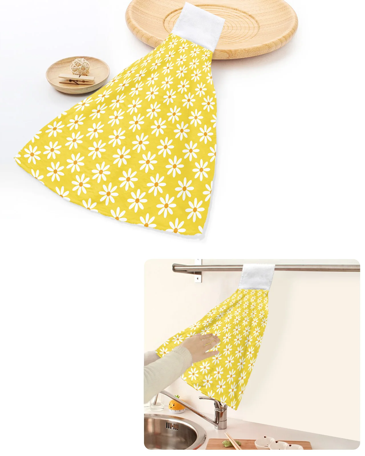 

Yellow Daisy Flower Hand Towels Home Kitchen Bathroom Dishcloths Hand Towel With Hanging Loops Quick Dry Soft Absorbent Towels