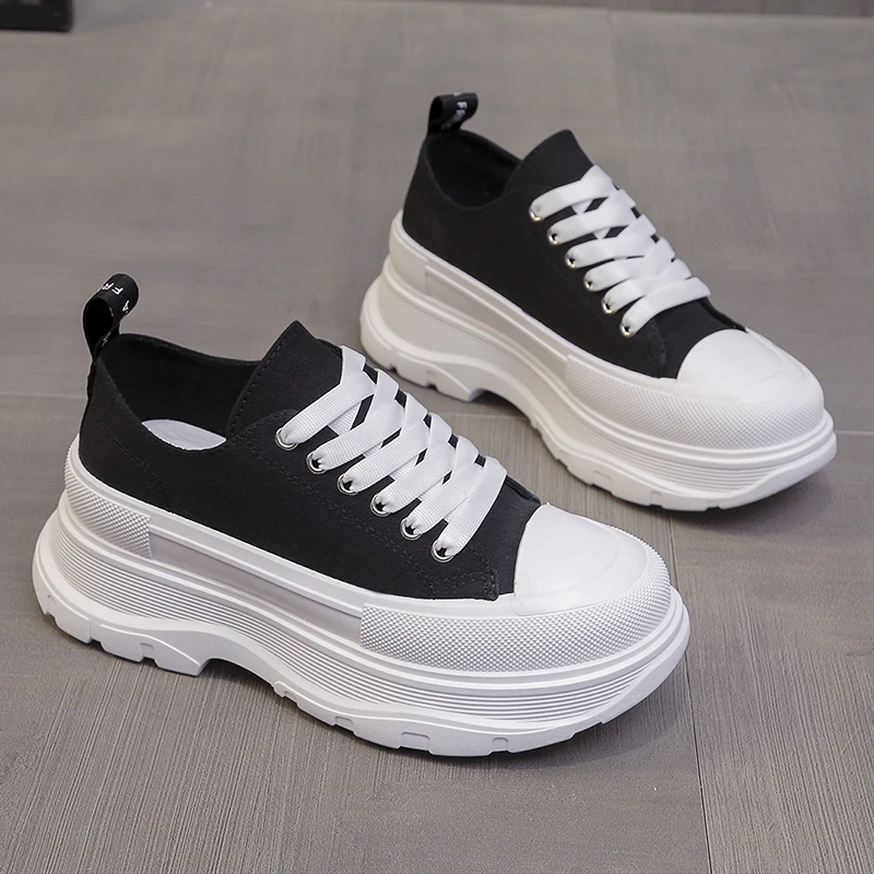 

Кеды Lucyever женские на массивной платформе, спортивная обувь на толстой подошве, на шнуровке, для скейтборда, черные белые, весна-лето