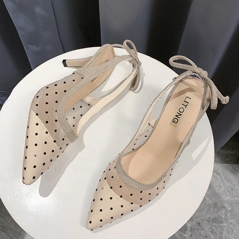 

Low Sandals Woman Leather Spring Shoes Summer Heels Suit Female Beige Low-heeled Fashion Girls Lace Stiletto High 2022 Pointed L