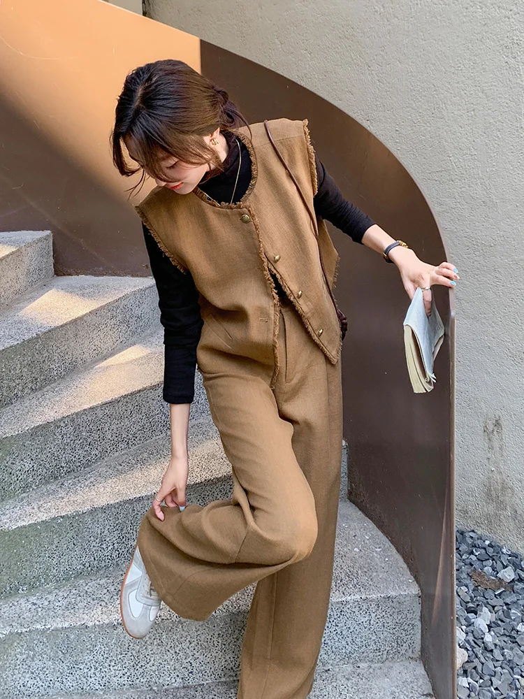 Элегантный жилет кофейного цвета Женский весенне-осенний костюм новинка 2024