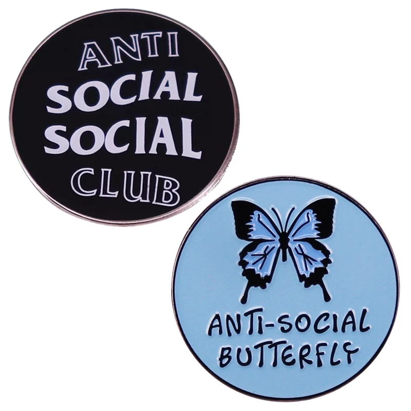 

Anti-Social Butterfly Anti Social Club Brooch Enamel Pin Brooches Metal Badges Lapel Pins Denim Jacket Jewelry Accessories Gifts