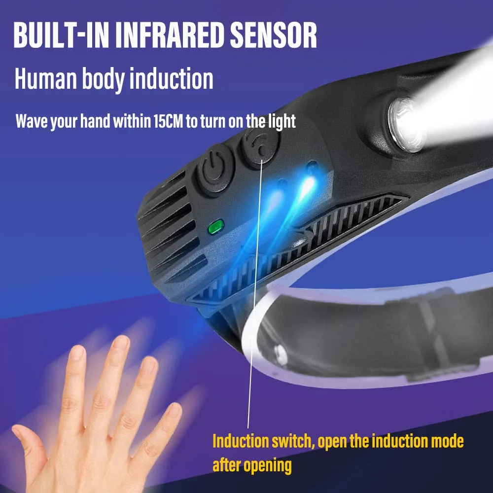 

Lamp Torch Head Head New Modes Lighting Sensor Built-in Headlamp Rechargeable Battery Light With Flashlight Head 5