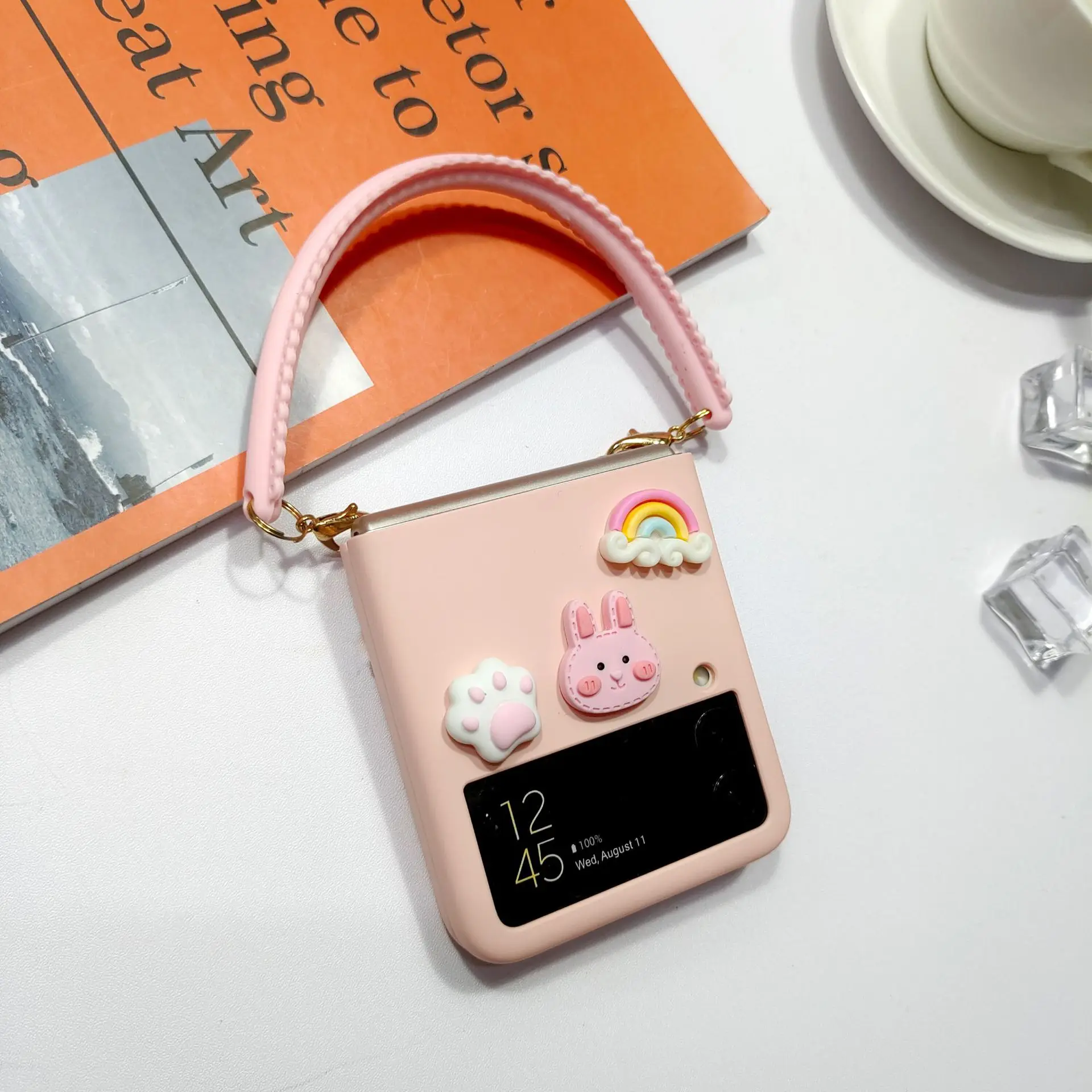 

Cartoon All-inclusive Z Flip 3 Protective Sleeve for Samsung Z Flip 3 Mobile Phone Case Galaxy Zflip 3 Cover with Wristband