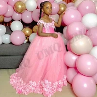 luxury pink flower girl dresses feather comunion bithday wedding party dresses costumes photography customised drop shipping