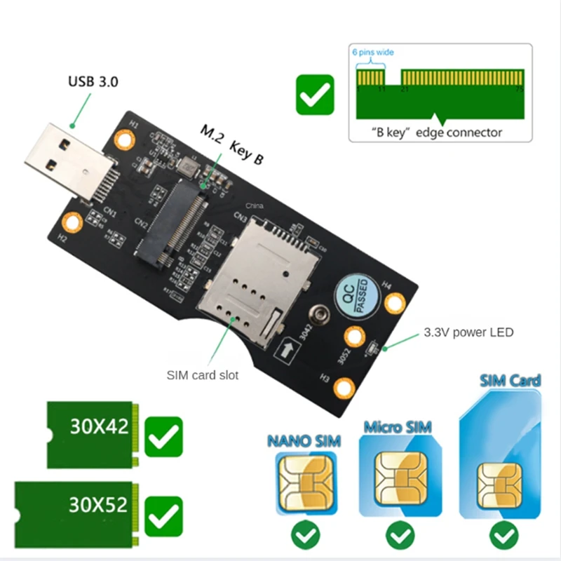 Плата расширения NGFF M.2 Key B-USB 3 0 со слотом для карты WWAN/LTE 3G/4G/Φ Поддержка модуля