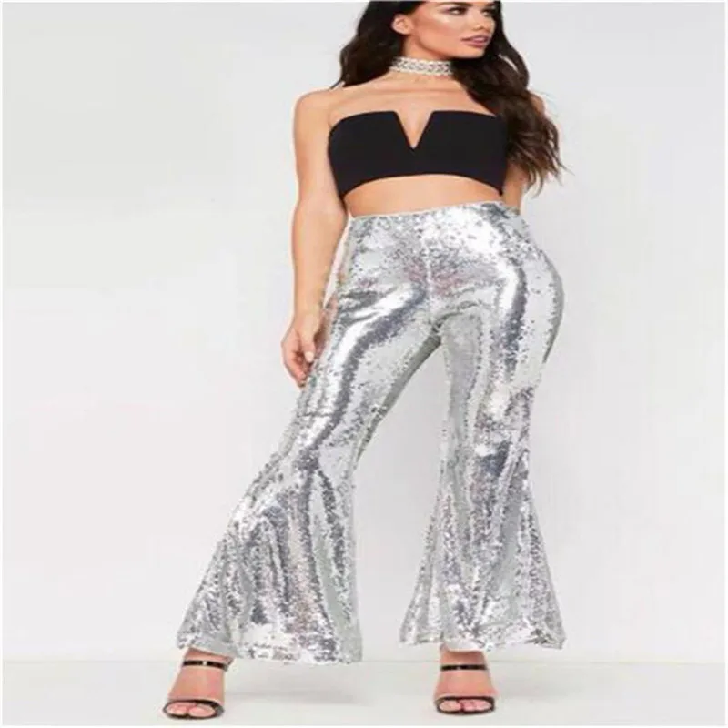 

High Waisted Streetwear Loose Micro Flared Show Tall Waist Trousers of Silver Pants To Mop The Floor Female Pants