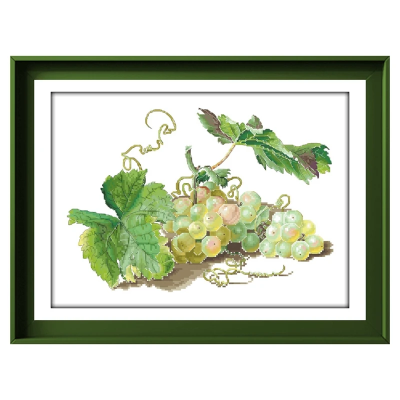 

Green grape cross stitch kit fresh fruit complex 14ct 11ct count unprint canvas stitches embroidery DIY handmade needlework