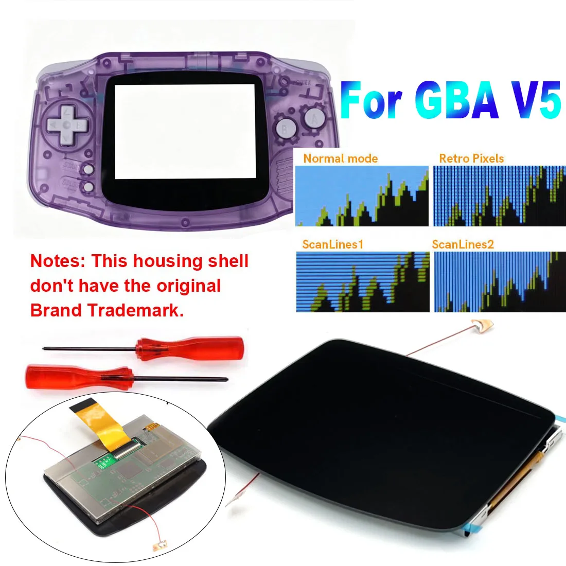 Фото Ламинированный экран HISPEEDIDO HD 720x480 для GBA IPS V5 LCD с комплектом для устранения десатурации и корпусом для Game Boy Advance №1