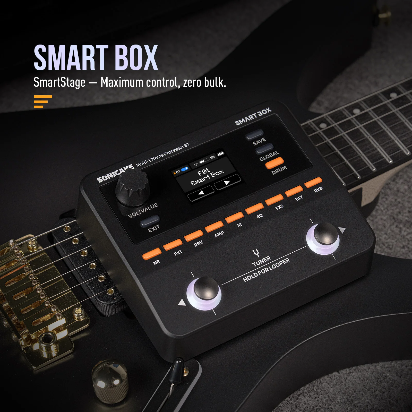 Фото Многофункциональный процессор эффектов SONICAKE Smart Box для гитары и баса, 130+ эффектов, поддержка NAM/IR, лупер, встроенный тюнер/метроном QME-20 №2