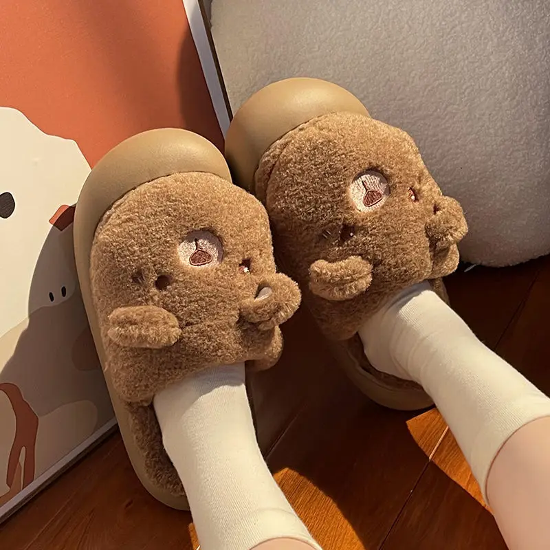 2023 Men's Cotton Slippers Winter Couples Home Indoor Non-slip Thick Bottom Cartoon Warm Home Plush Mop Female Free Shipping