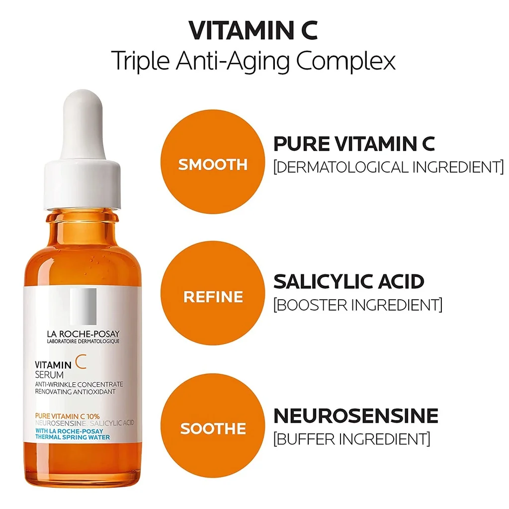 

30ml La Roche Posay Pure Vitamin C 10% Facial Serum Containing Acid Anti-Wrinkle Antioxidant Face Essence for Aging Skin