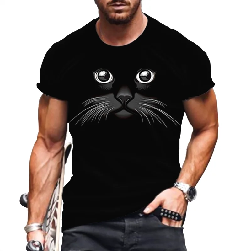 

Cat Pattern Fashion Men's T-Shirts Short Sleeve 3D Print Streetwear Male Tees Summer Round-Neck Big Size T-Shirt 6XL Casual Tops