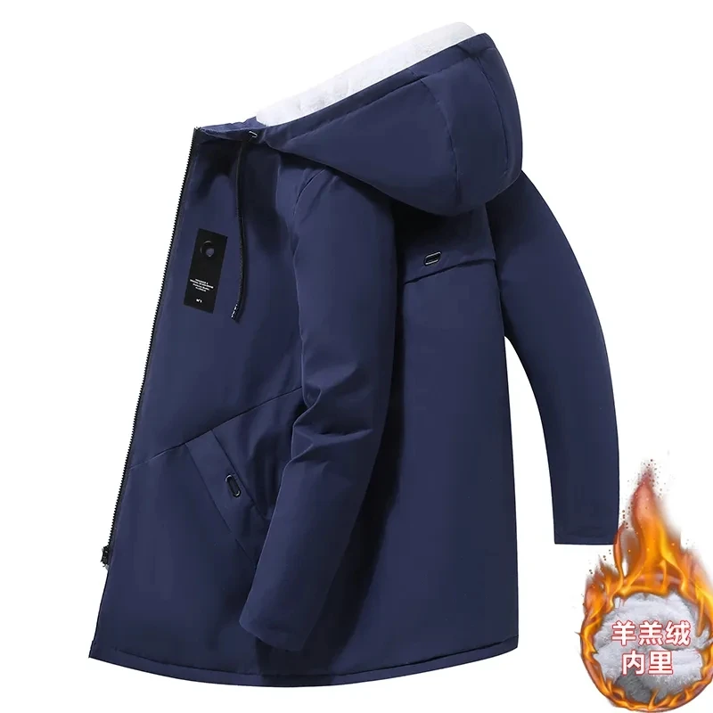 Upgrade New Men Solid Parkas Winter Casual Padded Jacket Hooded Down Thick Coats Waterproof Medium and Long Size Windbreaker
