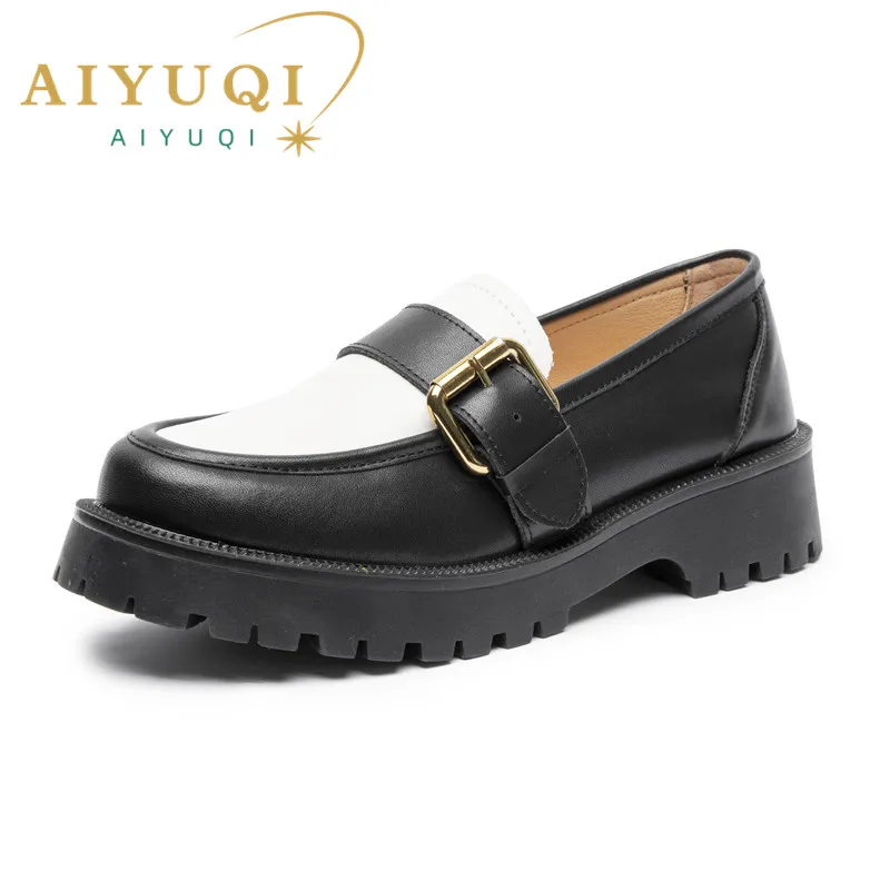 Купи Shoes Women Loafers Genuine Leather Spring Big Size British Style School Girl Shoes Color Matching Fashion Oxford Shoes Women за 2,458 рублей в магазине AliExpress