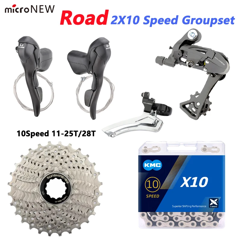 

MicroNEW Road Bike 2x10 Speed Bicycle Shifter Lever Rear Derailleur Groupset Sunshine 11-25/28T Flywheel Compatible For SHIMANO