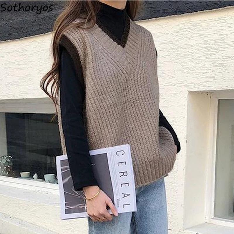 

Sweater Vests Women Spring Autumn All-match V-neck Solid Preppy Style Chic Ulzzang Females Gentle Retro Ins Stylish New Casual