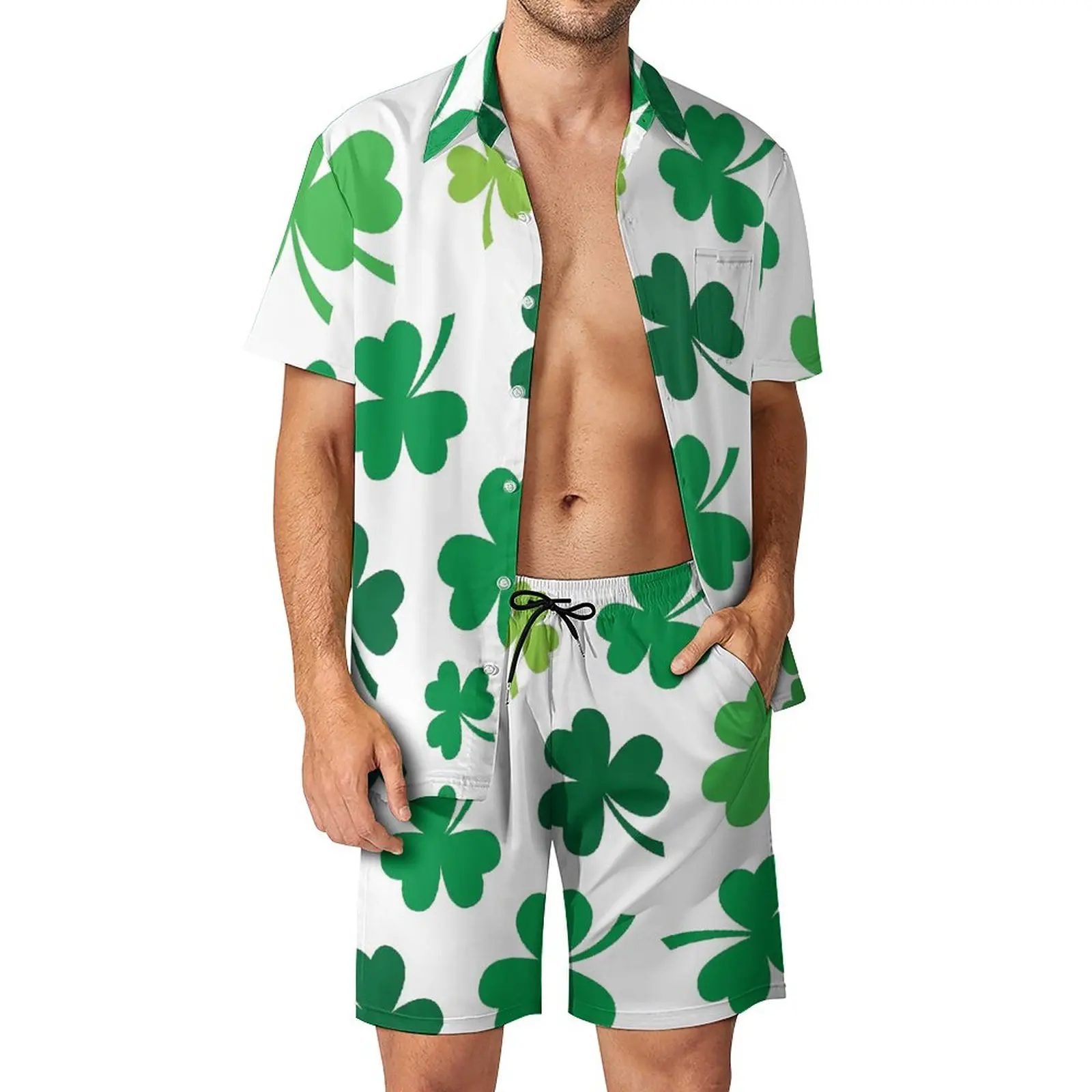 

Irish Shamrocks All Over Men's Beach Suit Unique 2 Pieces Suit High Quality Home USA Size