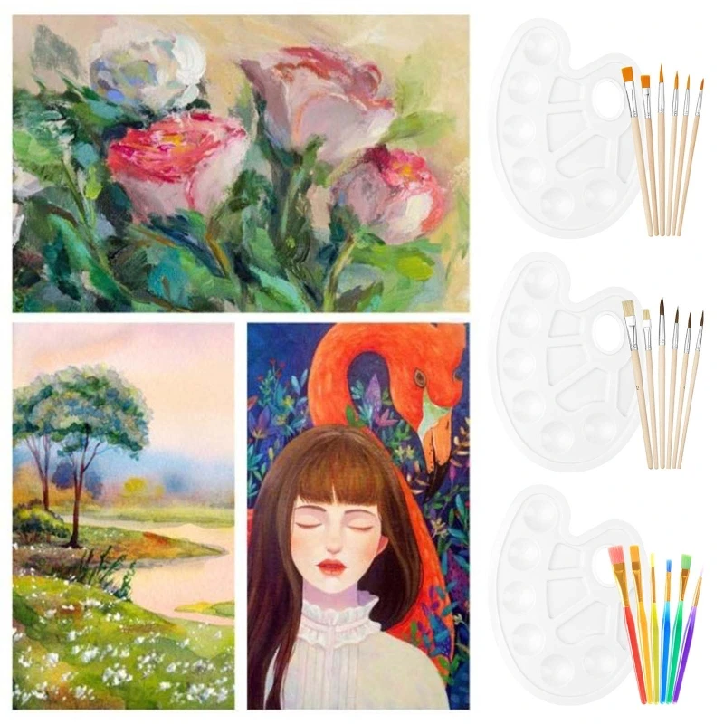 

6x Paint Brushes Palette Set Artist Paintbrushes Flexible Nylon Brush for Acrylic Painting Oil Watercolor Canvas Board