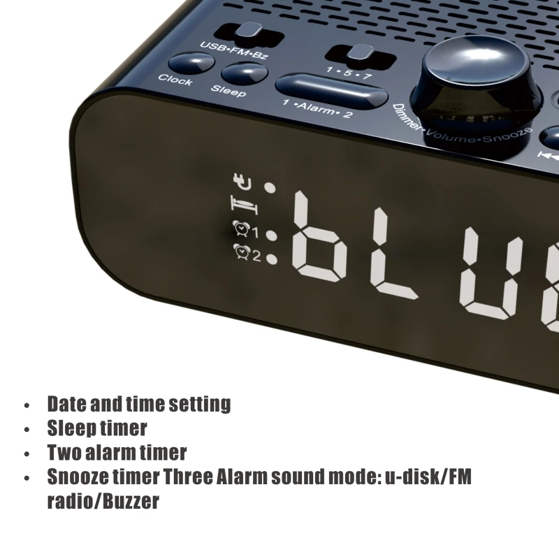 Clock Alarm Bluetooth-compatible Speaker Small Kits Li-battery Power FM Radio Multiple Separate Keys One Knob Subwoofer |
