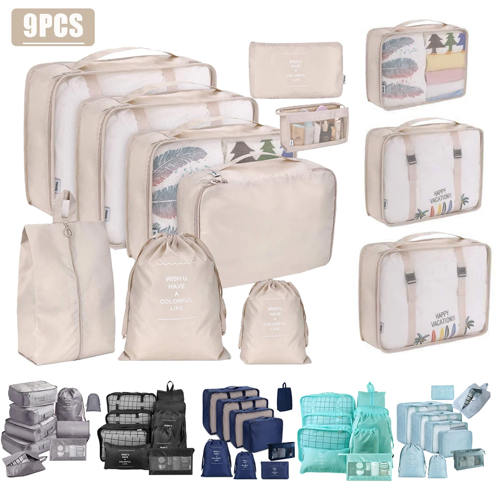 

9pcs Travel Storage Bag Set Travel Organizer Bag for Clothes Wardrobe Suitcase Tidy Organizer Pouch Case Shoes Packing Bag