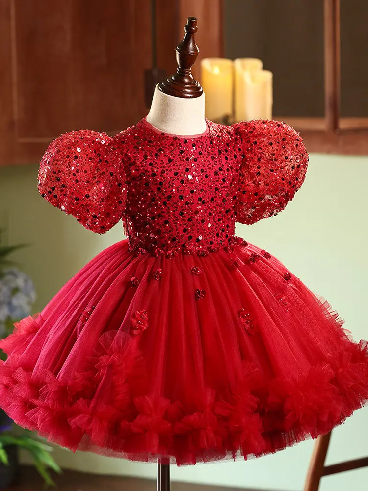 Фото Изысканное вечернее платье для девочек, красное, с эффектом люкс, для дня рождения, выступлений, наряд для подружки невесты на свадьбу №2