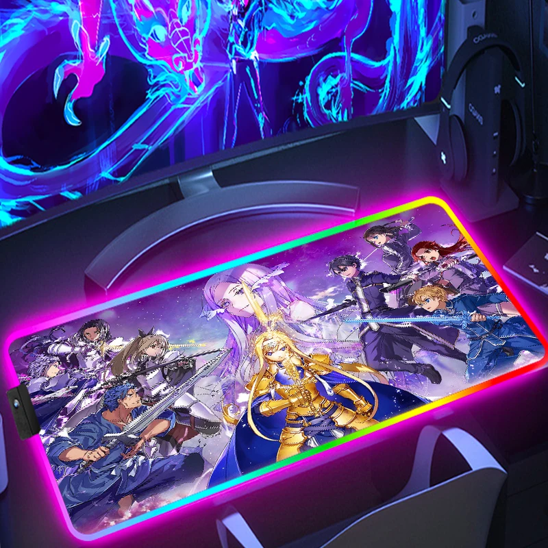 

Gaming Mouse Pad Sword Art Online Rubber Keyboard Accessories RGB Large Backlit Kawaii Gamer Cabinet Desk Computer Xxl Girl Mat