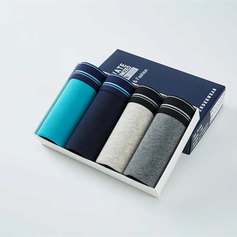 

4pcs-gift-box Boxer Shorts Men Pure Cotton Pure Color Comfortable and Breathable Ethika Boxers