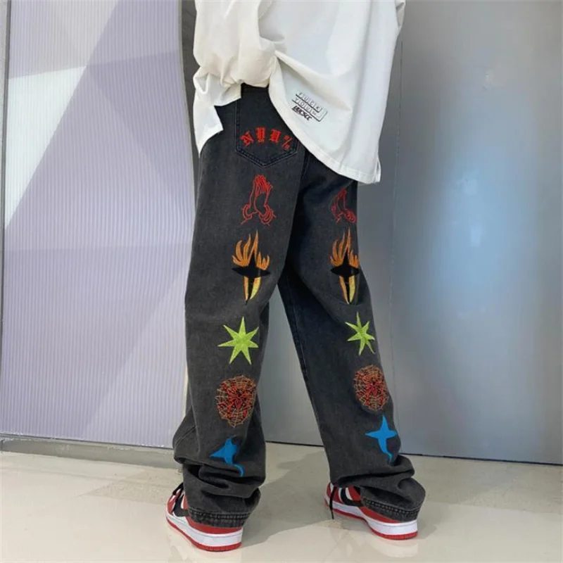 Джинсы с широкими штанинами для мужчин и женщин уличная одежда в стиле Харадзюку