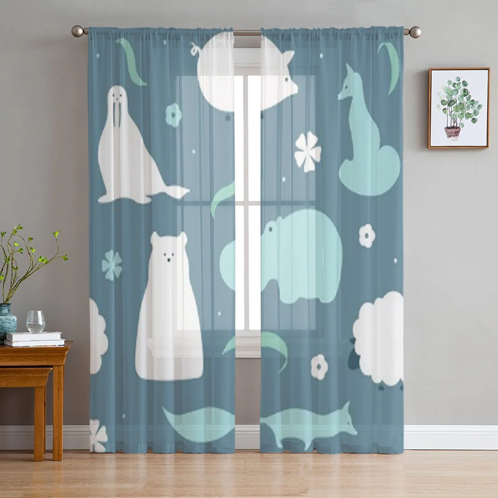 

Animals Cartoon Design Tulle Sheer Curtains for Living Room the Room Bedroom Kitchen Decoration Voile Organza Curtains