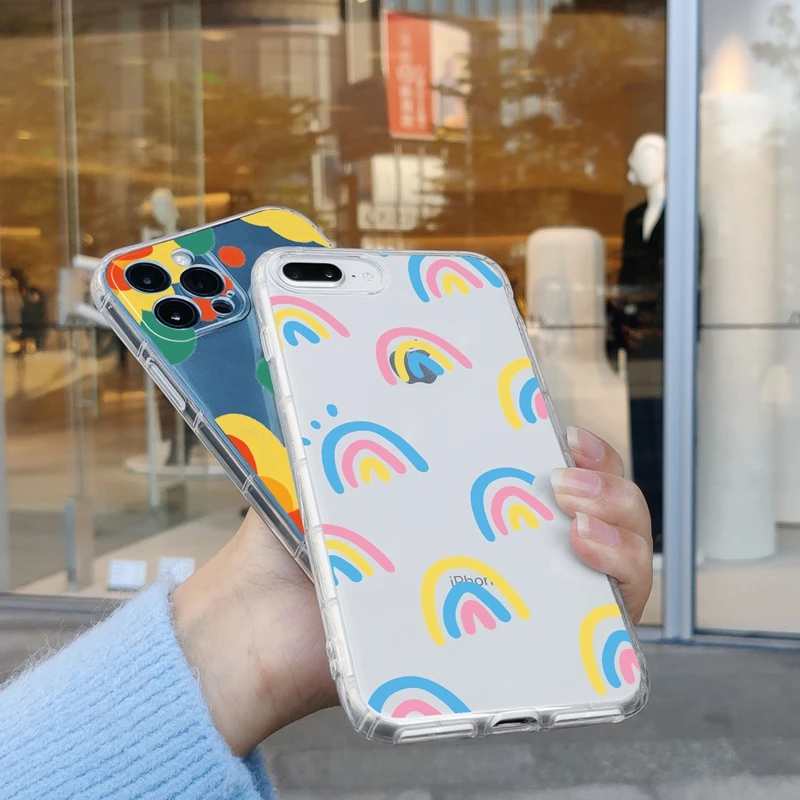 

Fashion flower rainbow Phone Case For iPhone 13 12 Pro Max X XR 11 Pro XS Max 7 8 6s 6 Plus SE2 Case Transparent Soft TPU Cover