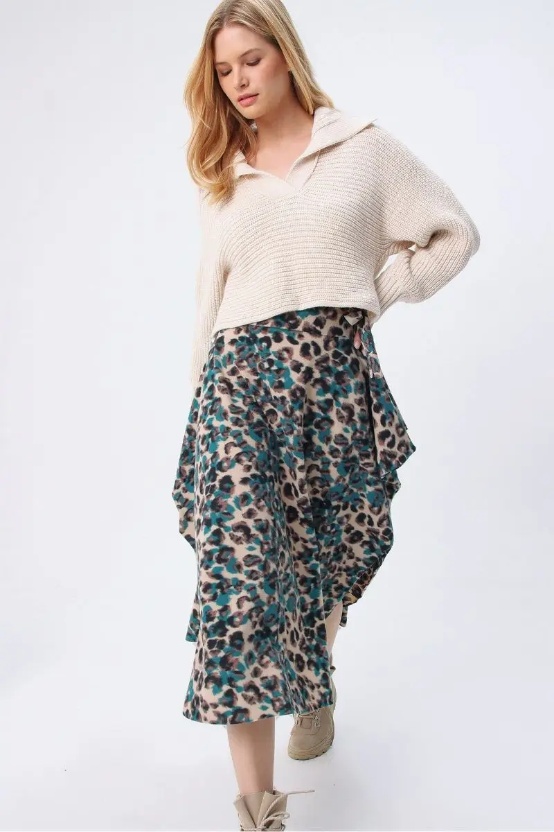 

Women Mıx Asymmetrical Cut Pattern Skirt