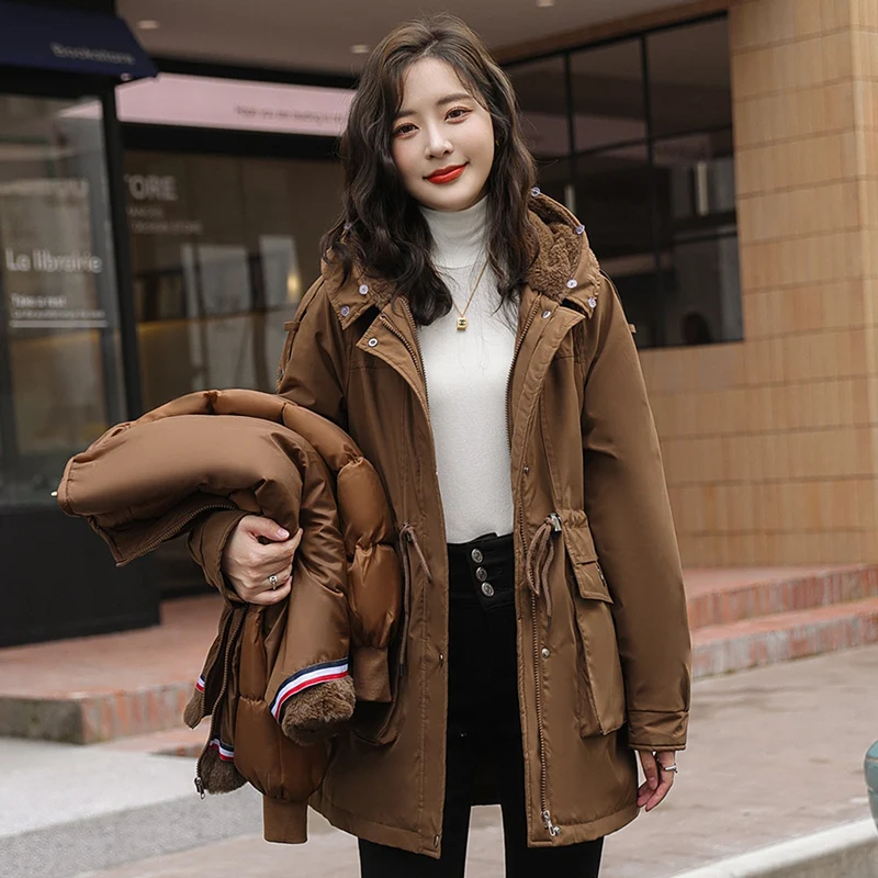 

Beardon Winter Women's Coat Park Large Fur Collar Liner Detachable Thickened Warm Casual Down Cotton Coat 2023 New