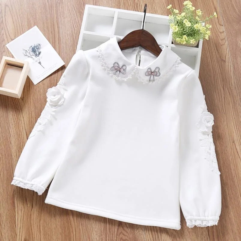 White Lace Puff Long Sleeve Girl Shirt Kids Tops Children Clothes Autumn Cotton Baby Toddler Teen Princess School Girls Blouse enlarge