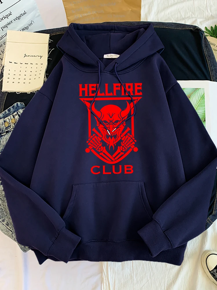 

Stranger Things Hellfire Club Hawkins Hooded Female Fashion Tracksuit Oversize Sweatshirts Loose Casual Warm Women Streetwear