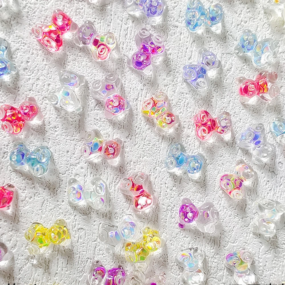 

Free Shipping-50PCS Cute Bear Nail Charms Aurora 3D Lovely Transparent Jelly Nail Accessories Resin Nail Parts for Craft DIY 8mm