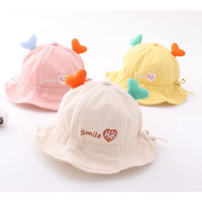 

Spring Cute Baby Sun Hat Heart Print Baby Boy Girl Bucket Hat Summer Outdoor Kids Children Panama Caps Toddler Beach Caps Beanie