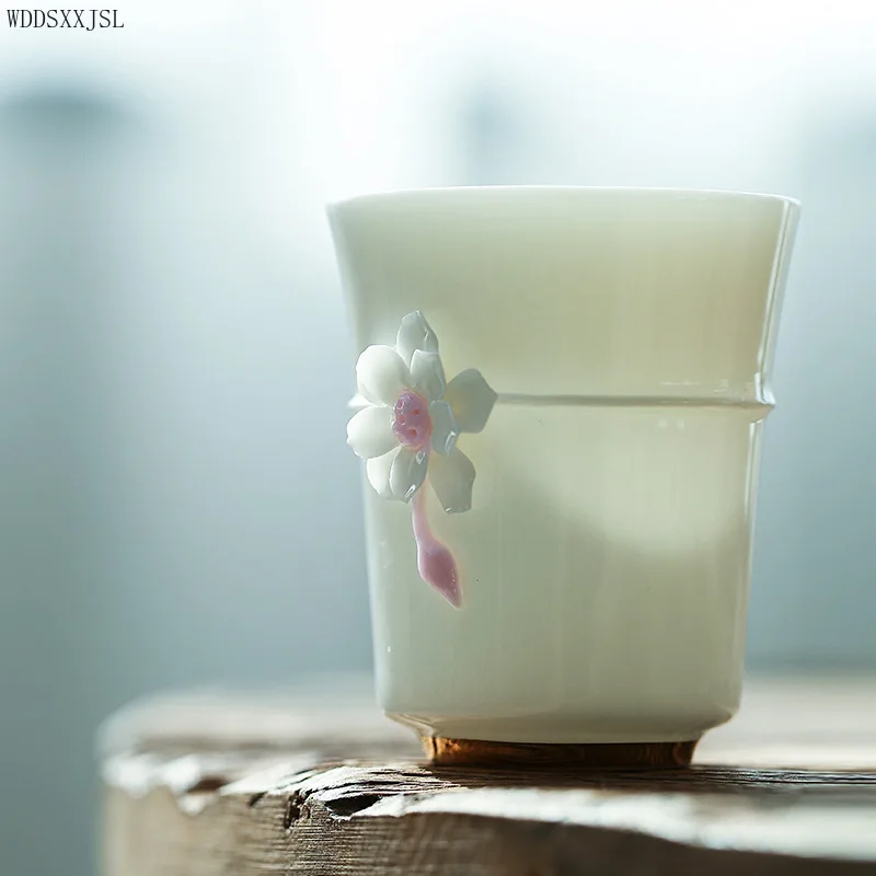 

mutton fat jade white porcelain hand-kneaded flower tea set tea cup gift box home coffee table single cup kung fu tea set