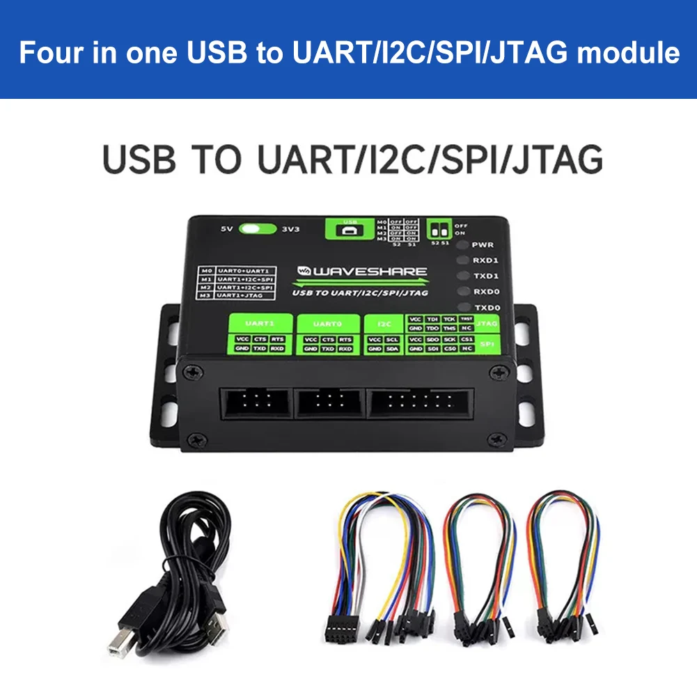 Переходник с USB на UART/I2C/SPI/JTAG 3 В/5 В 2-ch UART из алюминиевого сплава 1-ch + I2C SPI