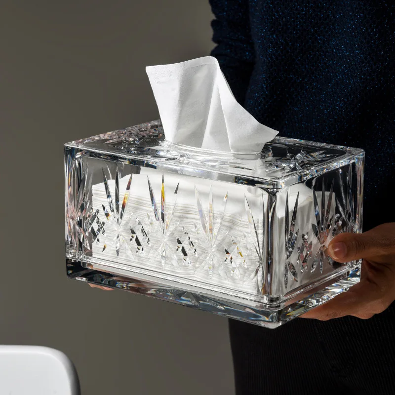 

HOME Tissue Box Home Living Room Luxury Rectangular Transparent Acrylic Paper Drawer Coffee Table Storage Box
