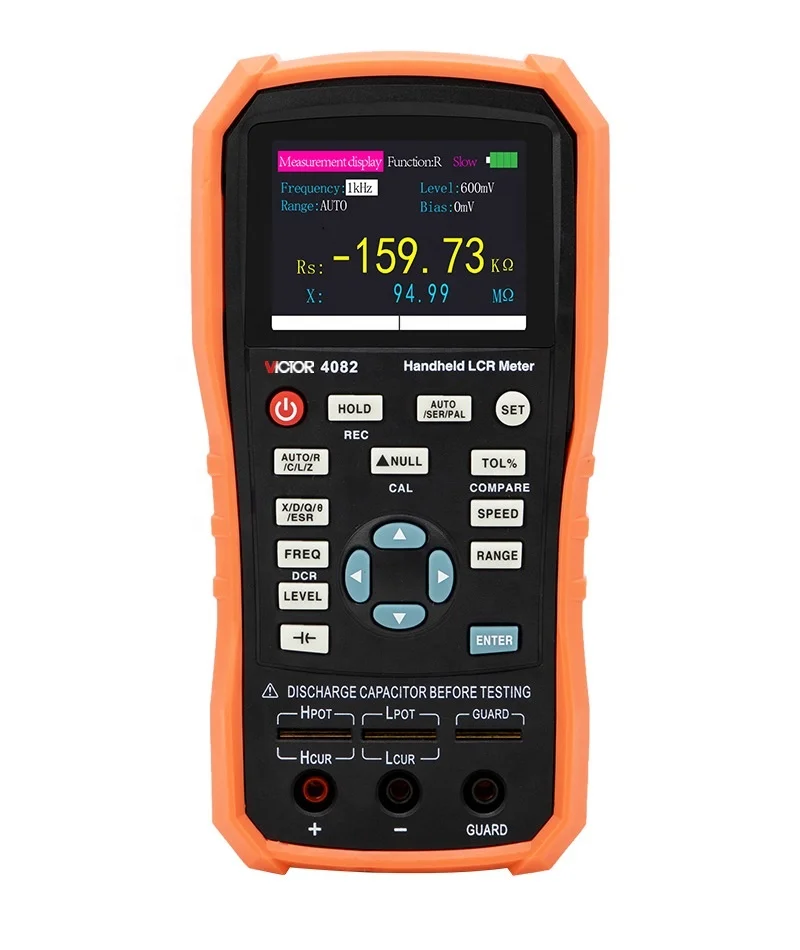 

VICTOR 4082 handheld 0.2 percent lcr meter digital 100HZ-100KHz adjustable L/C/R/Z 0.1vrms - 1.1vrms DRSL DCR mode