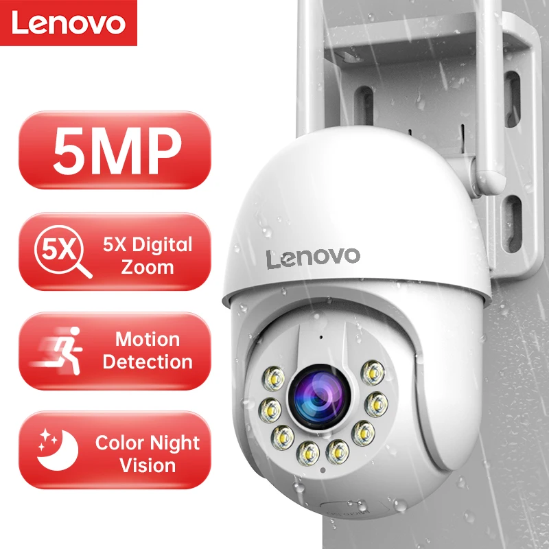 Lenovo 5MP Wifi inteligente cámara PTZ al aire libre 5x Zoom Digital seguimiento automático ONVIF CCTV cámara IP cámara de videovigilancia de seguridad