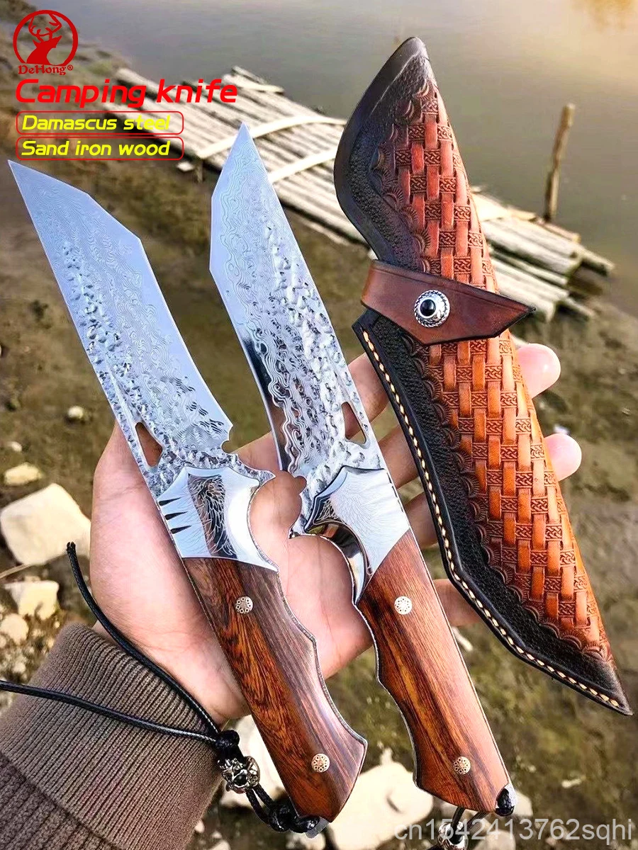 

Дамасская сталь геометрическое лезвие уличный прямой нож Американский песок железное дерево кемпинг тактический нож для выживания нож коллекционный подарок