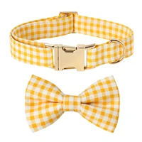 personalized dog collar bowknot yellow check belt size dog collar pet dog id dog accessories pet accessories