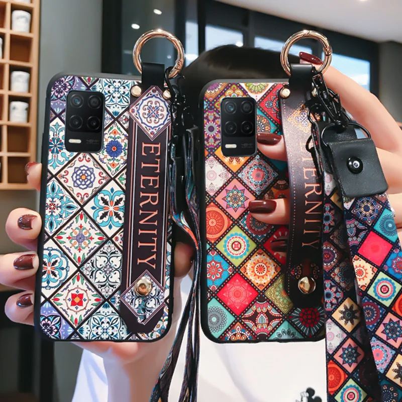 

For OPPO Realme 2 3 5 6 7 8 Pro 8i 9i X XT X7 X50 Q3 V11 V15 Bracket Wrist Strap Phone Case Silicone back Cases Soft TPU Cover