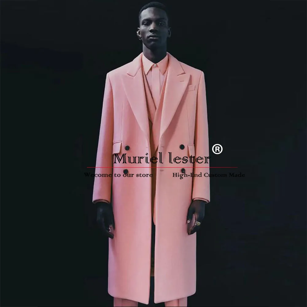 Женское двубортное пальто розовое твидовое шерстяное длинные мужские костюмные