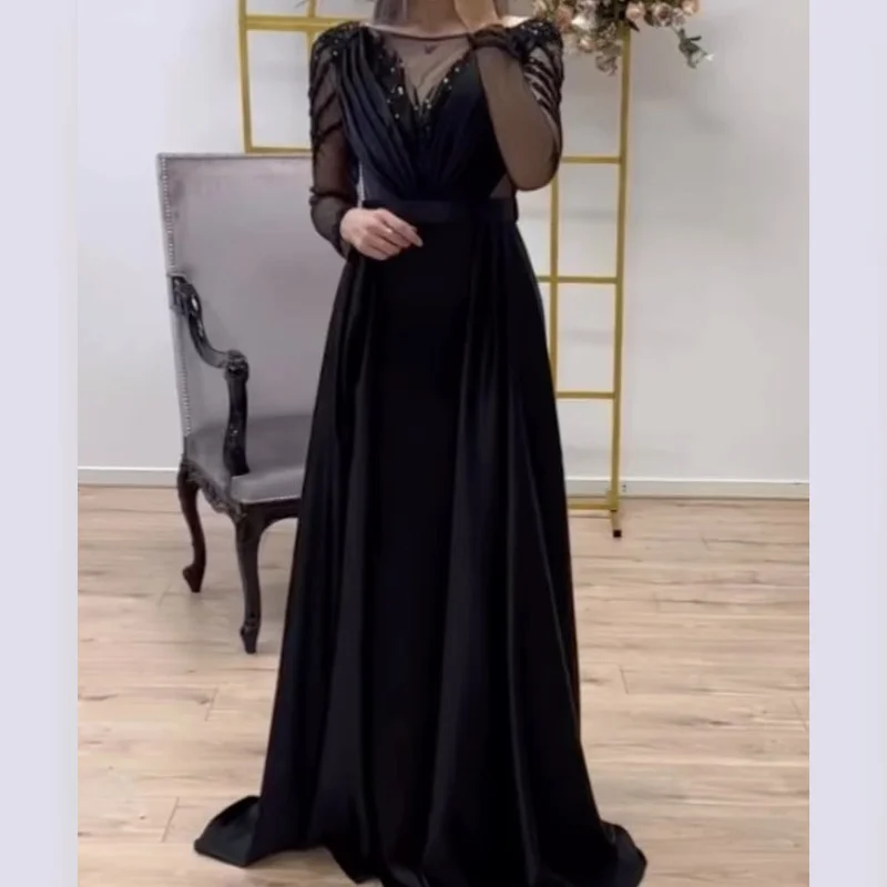 

Evening Dress Formal Occasion Party Women Sweep Train Scoop Neckline Empire A-line Ruffle Beaded Sleeves