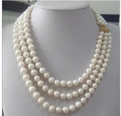 

triple strandsAAA 8-9mm Real Australian south sea white pearl necklace 17-19inch14KGP