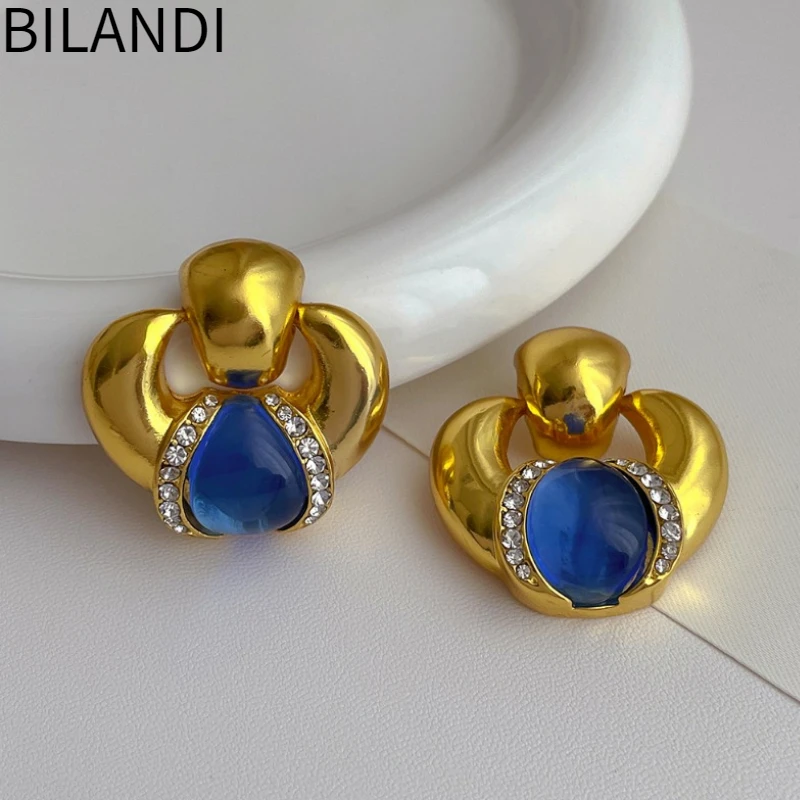 

Bilandi Fashion Jewelry 925 Silver Needle 2023 Trend New Gold Color Blue Dangle Earrings Fro Women Girl Luxury Temperament