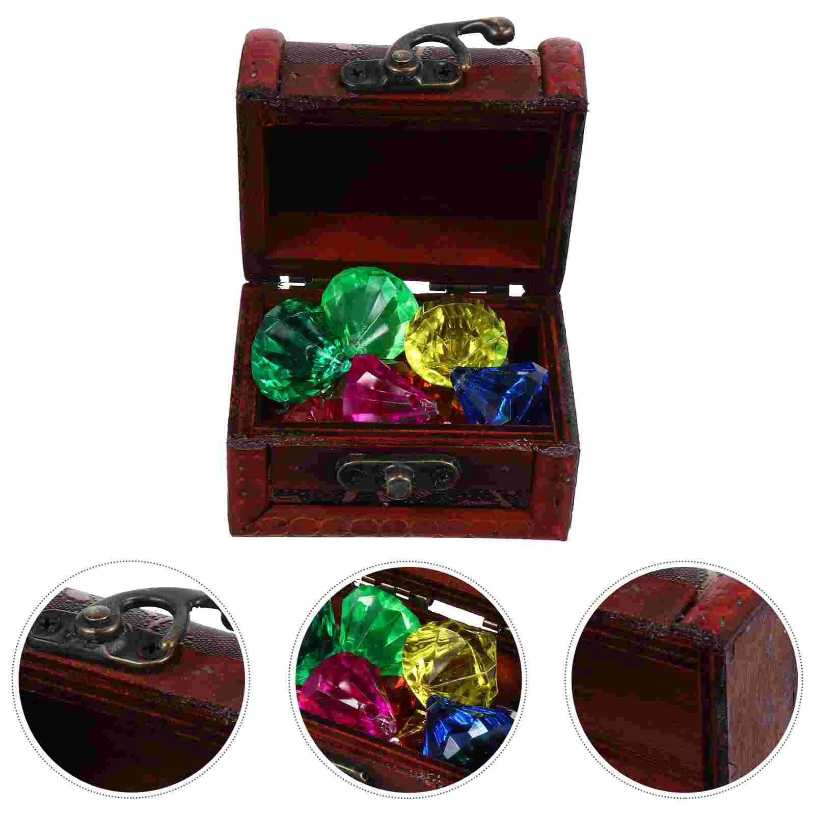 

Treasure Toy Pirate Box Toys Jewelry Children Wooden Organizer Wood S Trunk Acrylic Diamonds Gemstone Playset Storage Swimming